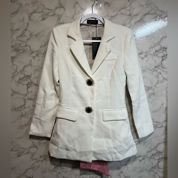 I am the Present Blazer Dress by Yaylee Large Back Pink Bow White Mini Dress SzS - Picture 5 of 16